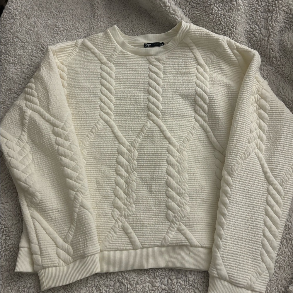 Zara Off-White Ribbed Knit Top